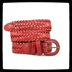 Ceinture en cuir tressée rouge