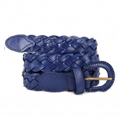 Ceinture en cuir tressé bleu marine