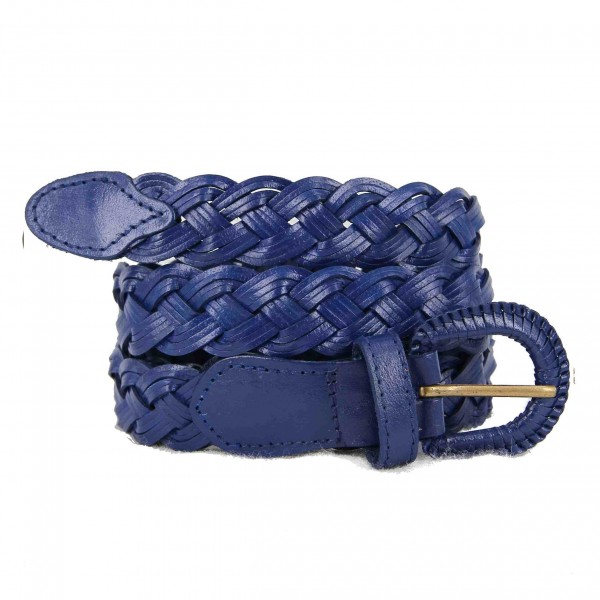 Ceinture en cuir tressé bleu marine