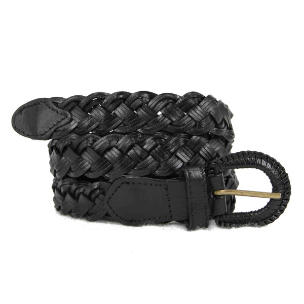 Ceinture en cuir tressé noir