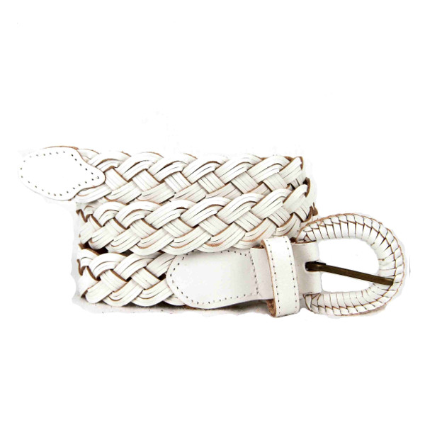 ceinture en cuir tressé blanc