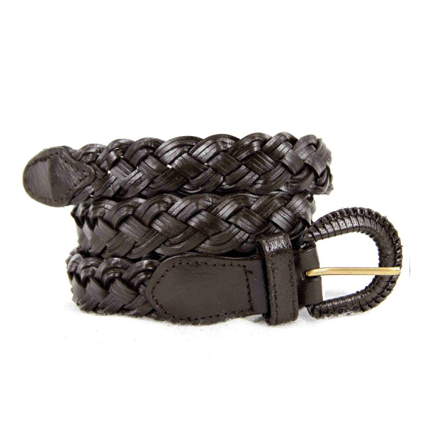 ceinture en cuir tressé marron foncé