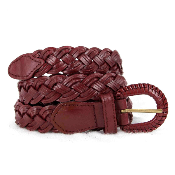 Ceinture de cuir tressé bordeau