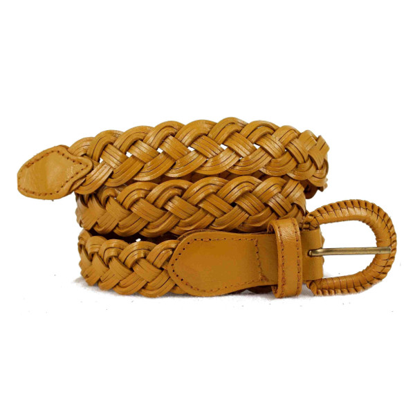 Ceinture tressée en cuir couleur camel