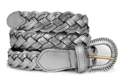 Ceinture en cuir tressée argent