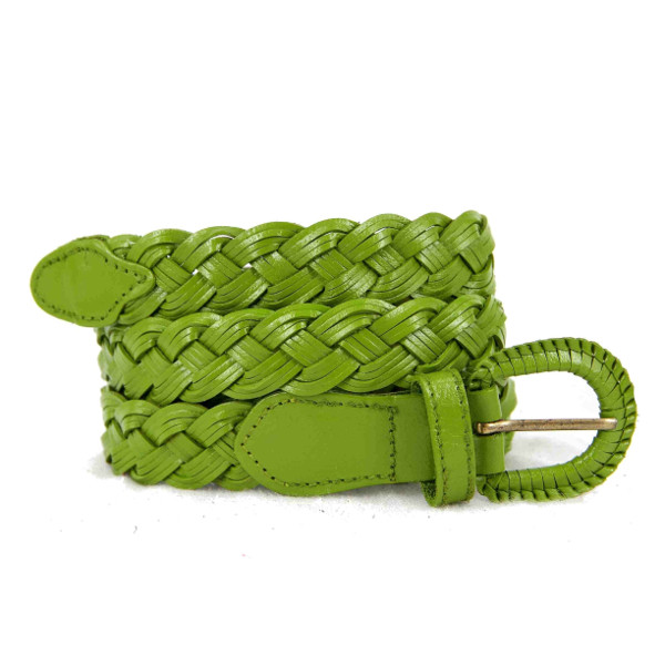 Ceinture tressé en cuir vert