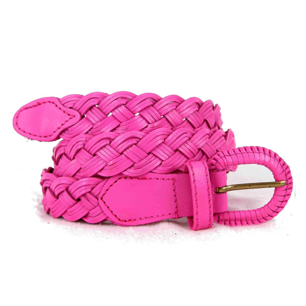 ceinture en cuir tressé rose