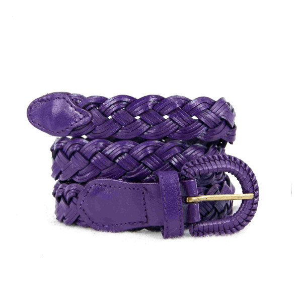 ceinture en cuir tressé violette