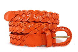 ceinture en cuir tressée orange