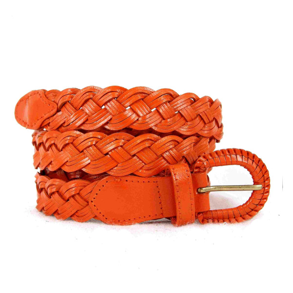 ceinture en cuir tressée orange